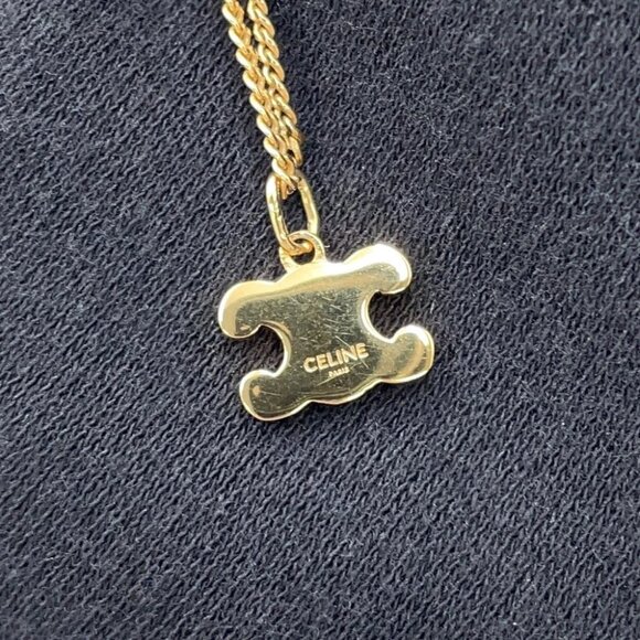 CELINE Triomphe Necklace Gold Plated/Rhinestone Gold 460GB6BZI - Picture 9 of 11